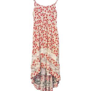 🌟NWOT🌟 Cottagecore High-Low Sundress Pink And Red Roses With Lace And Pockets